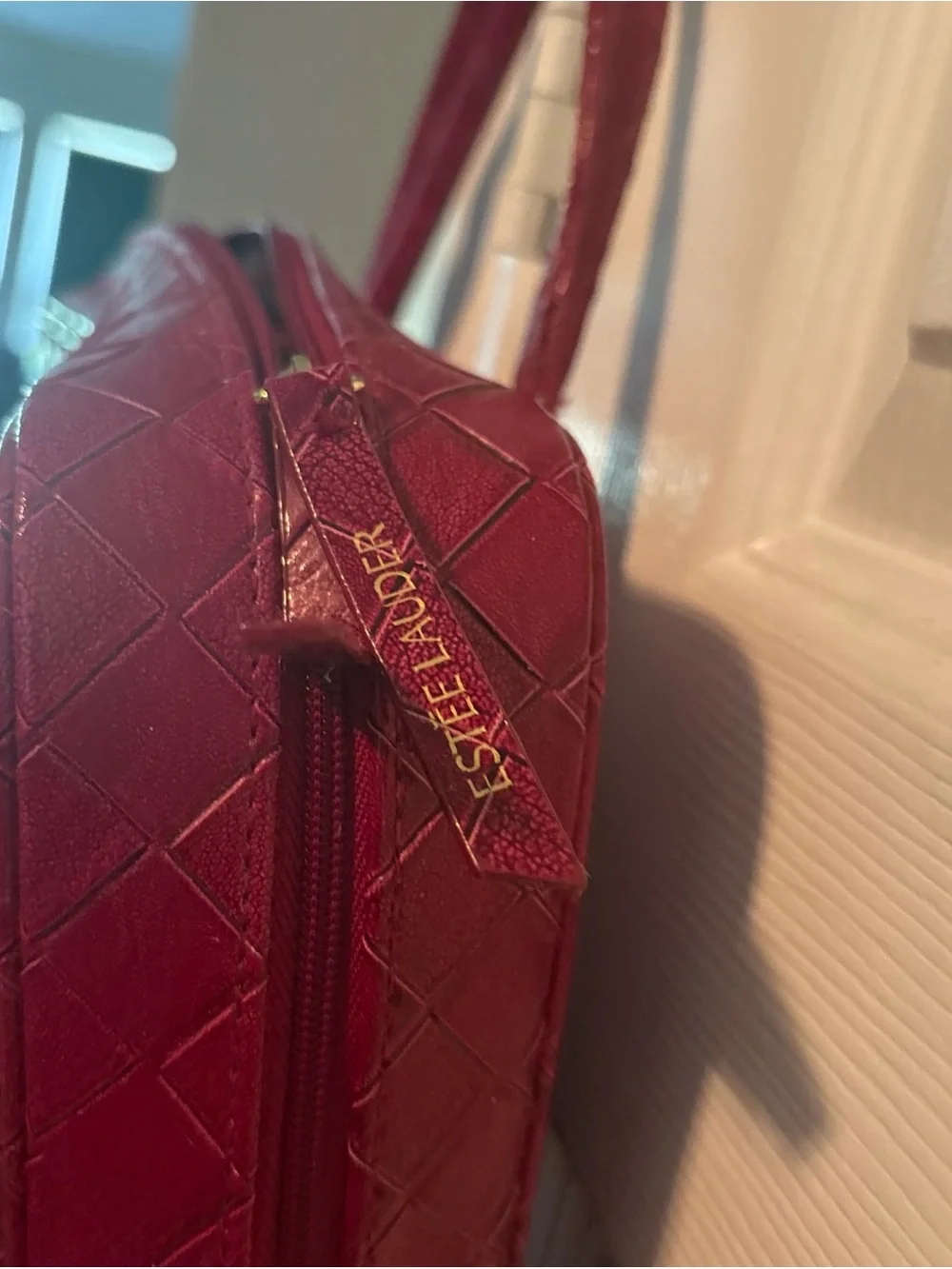 Estee Lauder Quilted Top-Handle Satchel in Burgundy